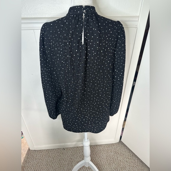 LOFT Dotted knit Puff Sleeve Blouse with Mandarin Collar size  L - Picture 3 of 9